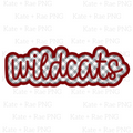 Wildcats - Custom Design: The word wildcats in maroon outlined script with gray gingham fill
