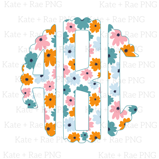 Fall Floral Scalloped Monogram