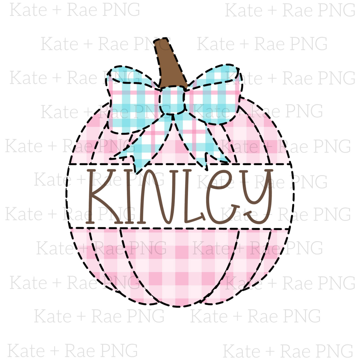 Pink Gingham Faux Applique Pumpkin with Name Plate