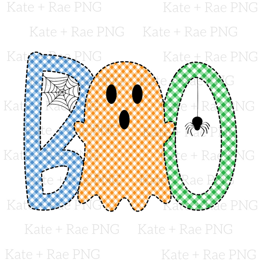 Boys Gingham BOO Halloween PNG