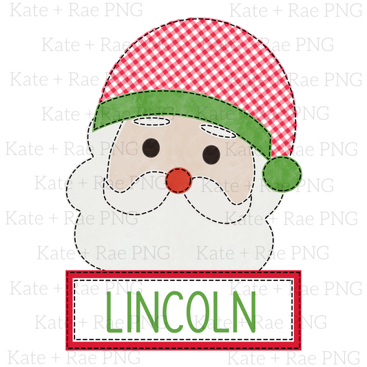 Red Santa Faux Applique - Name Plate