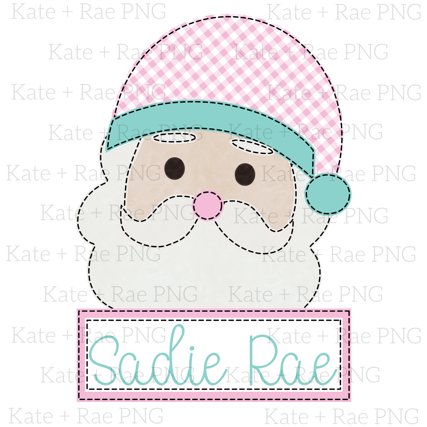 Pink Santa Faux Applique - Name Plate