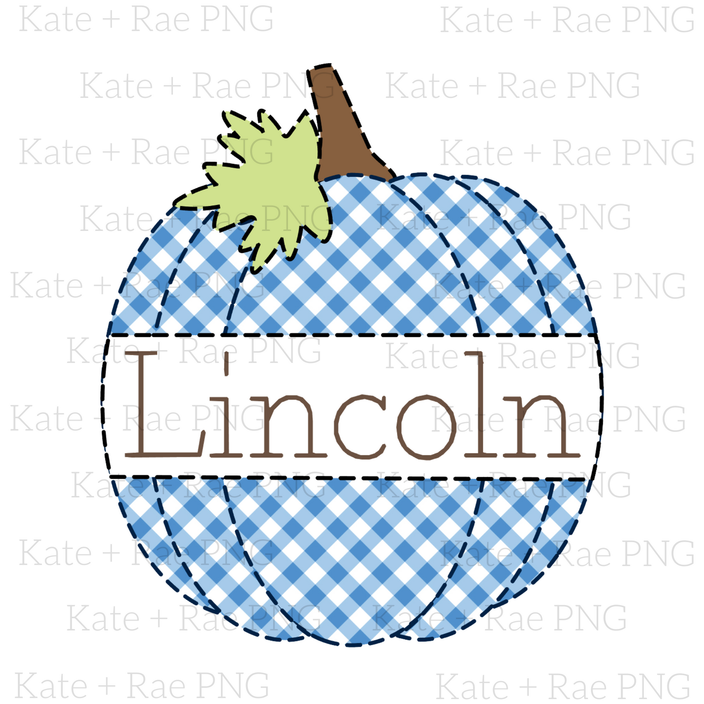 Blue Gingham Faux Applique Pumpkin with Name Plate