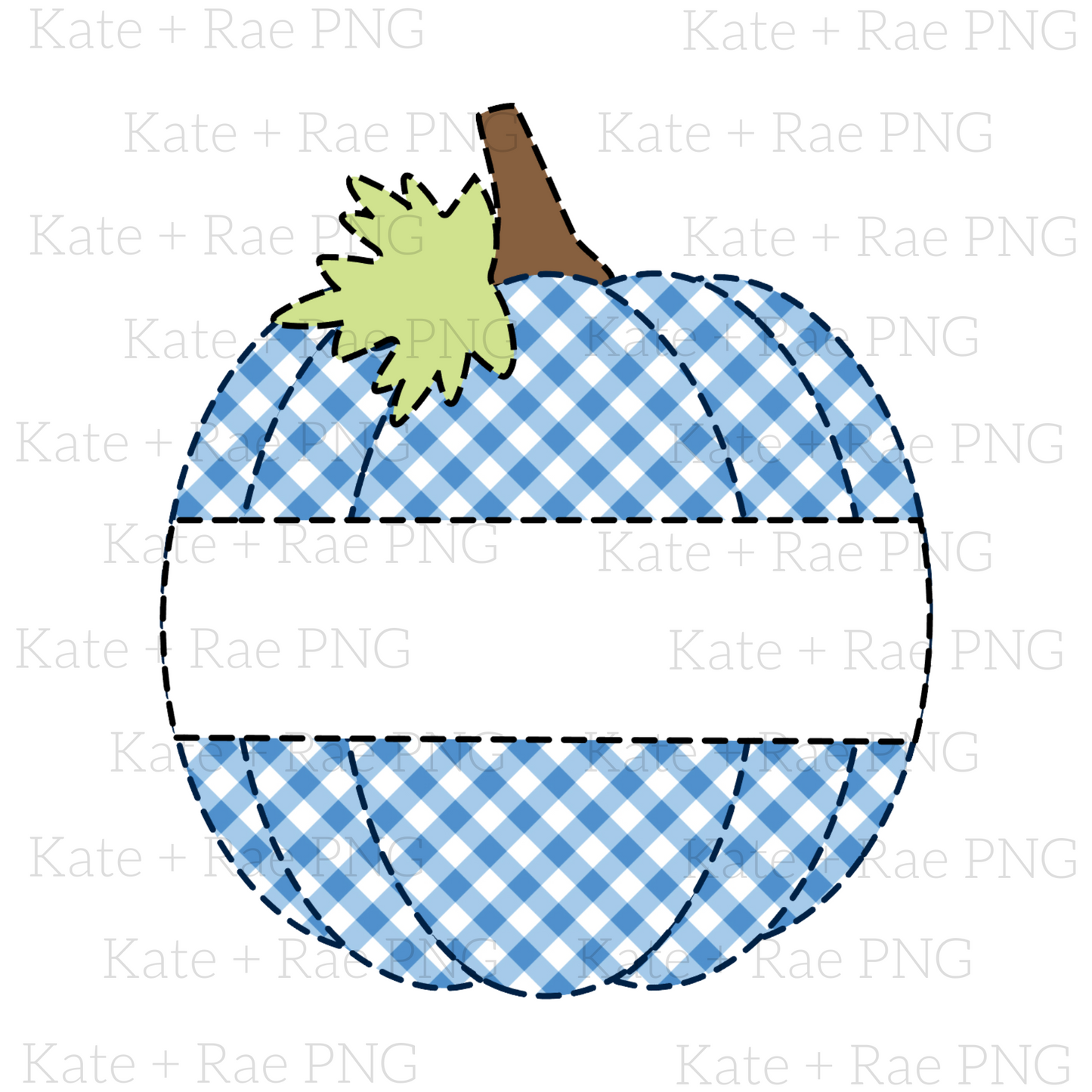 Blue Gingham Faux Applique Pumpkin with Name Plate
