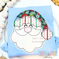 Santa Claus Bean Stitch Applique Embroidery Font: Santa face applique with a striped and floral hat on a light blue shirt