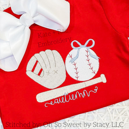 Girl's Baseball/ Softball Sketch Stitch Embroidery Design
