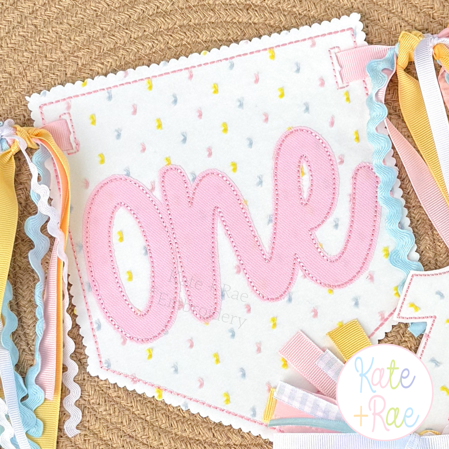 Birth/ Birthday Bean Stitch Applique Banner In The Hoop Embroidery Design