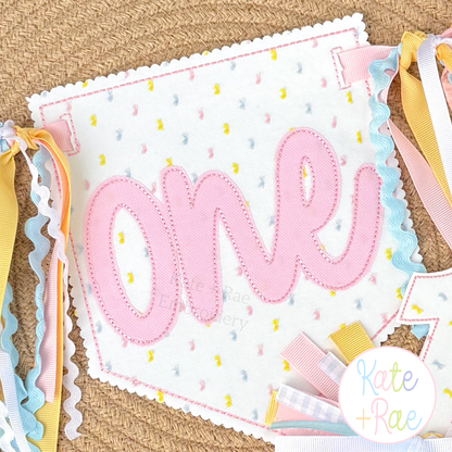 Birth/ Birthday Bean Stitch Applique Banner In The Hoop Embroidery Design
