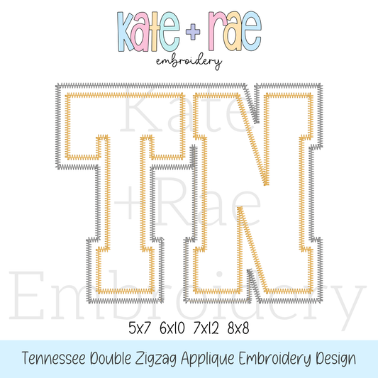 Tennessee (TN) Double Zigzag Stitch Applique Embroidery Design