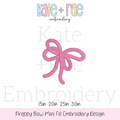 Preppy Bow Mini Fill Stitch Embroidery Design: Design preview of a small pink preppy bow, available in 1.5 to 3 inch sizes