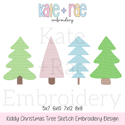 Whimsical Kiddie Christmas Tree Sketch Stitch Embroidery Design