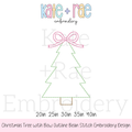 Christmas Tree with Bow Mini Outline Bean Stitch Embroidery Design: Design preview of a green outline Christmas tree with a pink bow on top, available in 2 to 4 inch sizes