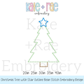 Christmas Tree with Stars Mini Outline Bean Stitch Embroidery Design: Design preview of a green outline Christmas tree with a blue star, available in 2 to 4 inch sizes