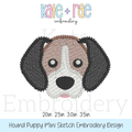 Hound Boy Puppy Mini Sketch Stitch Embroidery Design: Design preview of a black and white hound puppy face, available in 2 to 3.5 inch sizes
