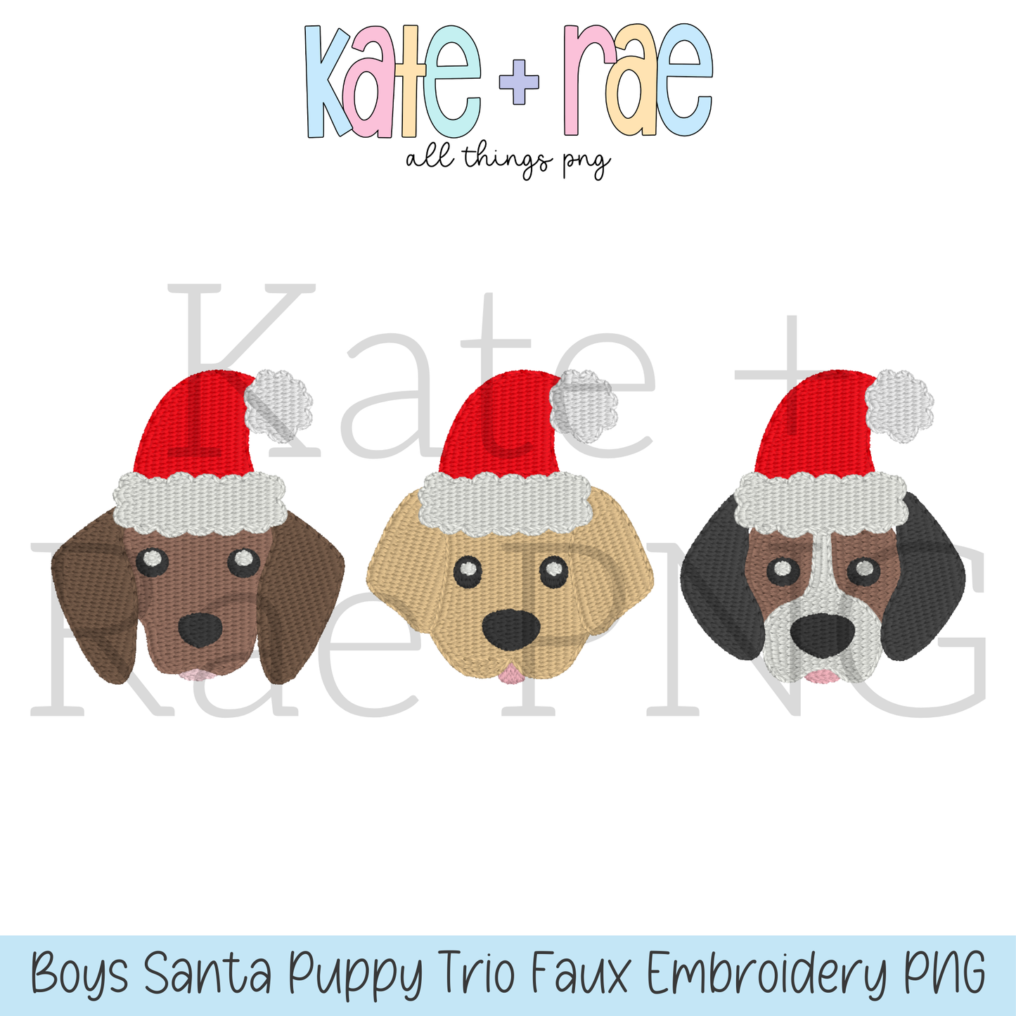 Boy's Santa Puppy Trio Faux Embroidery PNG