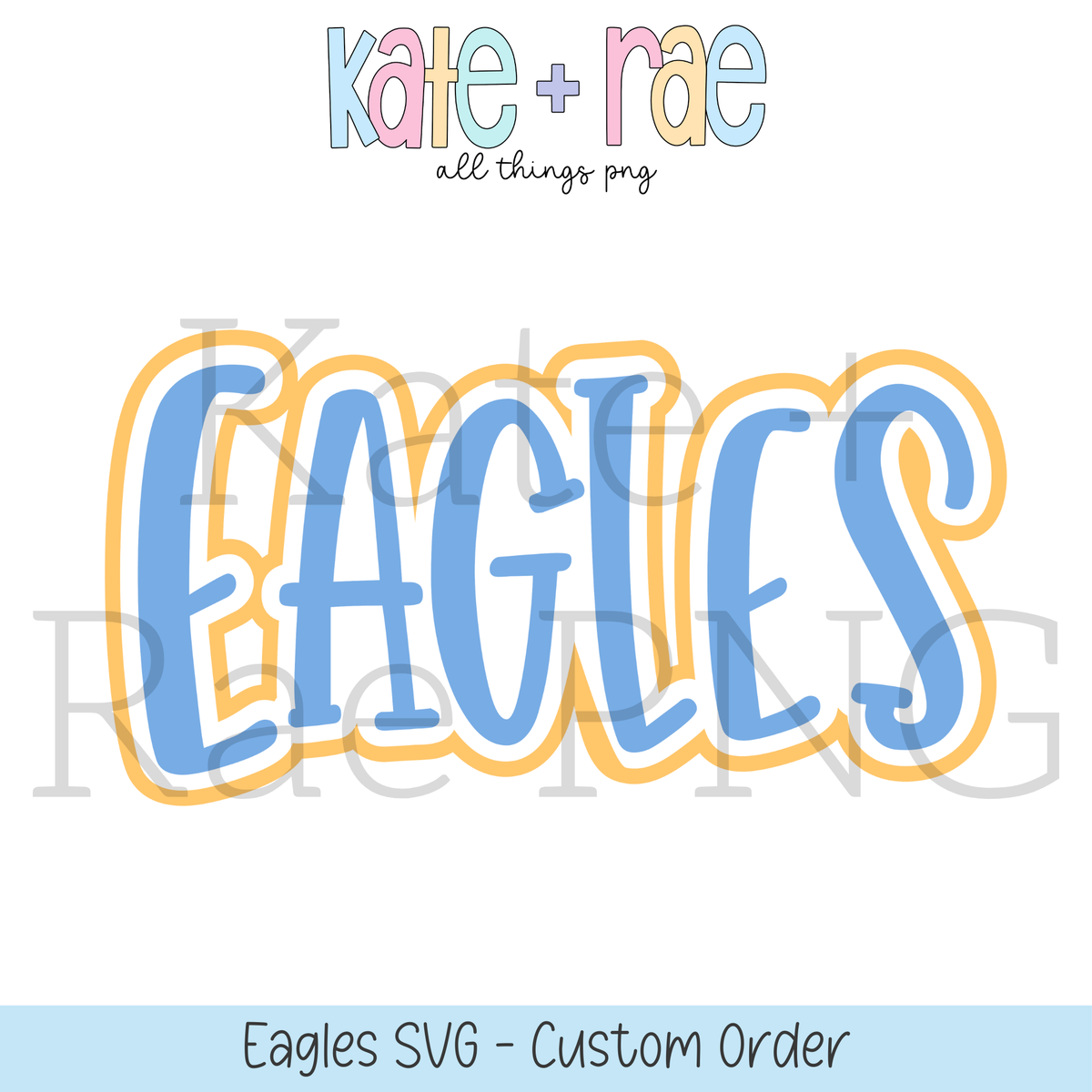 Eagles SVG: The word EAGLES in blue letters with a yellow outline