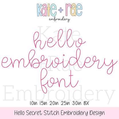 Hello Secret Stitch Embroidery Font