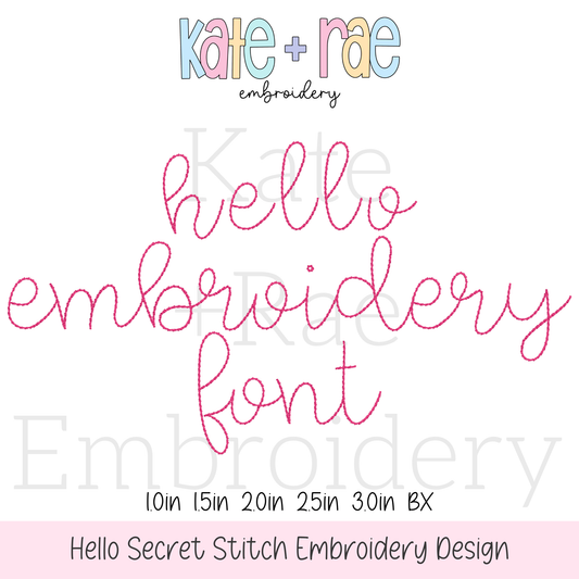 Hello Secret Stitch Embroidery Font