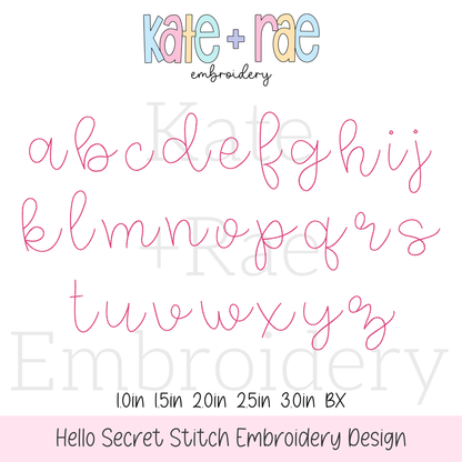 Hello Secret Stitch Embroidery Font