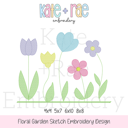 Floral Garden Sketch Stitch Embroidery Design