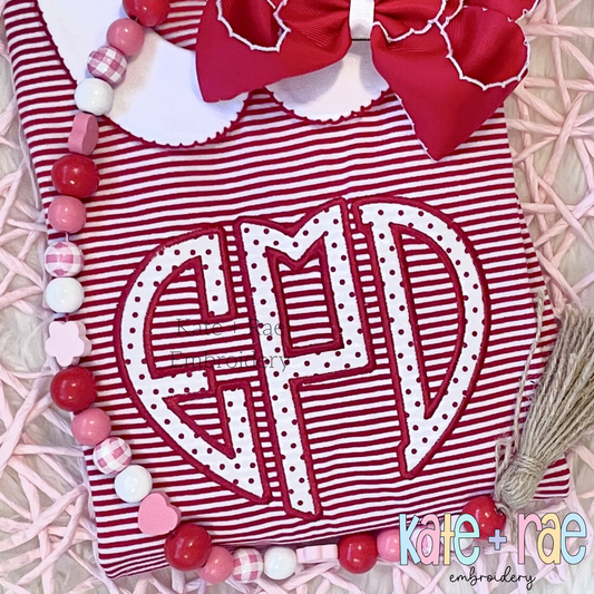 Heart Monogram Satin Stitch Applique Embroidery Design