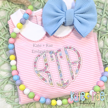 Heart Monogram Satin Stitch Applique Embroidery Design