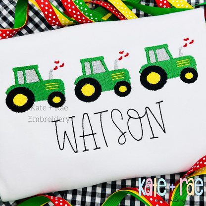 Heart Tractor Trio Fill Stitch Embroidery Design