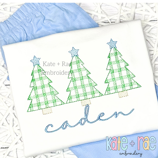 Boys Plaid Christmas Tree Trio Sketch Stitch Embroidery Design