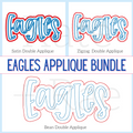 Eagles Double Applique Embroidery Design Bundle: Three versions of the word Eagles in satin, zigzag, and bean stitch double applique