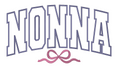 Curved Mimi, Grammy, Granny, Nonna: NONNA in navy curved collegiate outline letters with a pink bow underneath