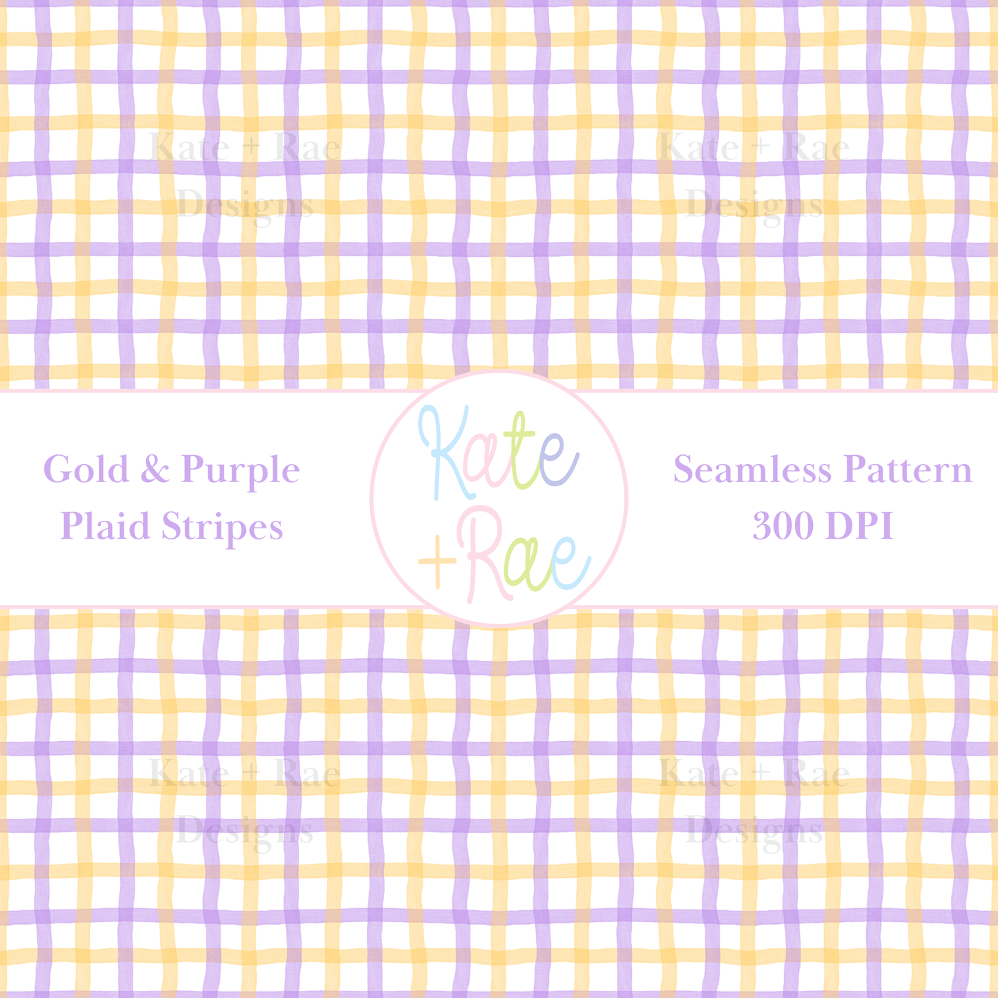 Purple & Gold Plaid Watercolor Seamless Pattern