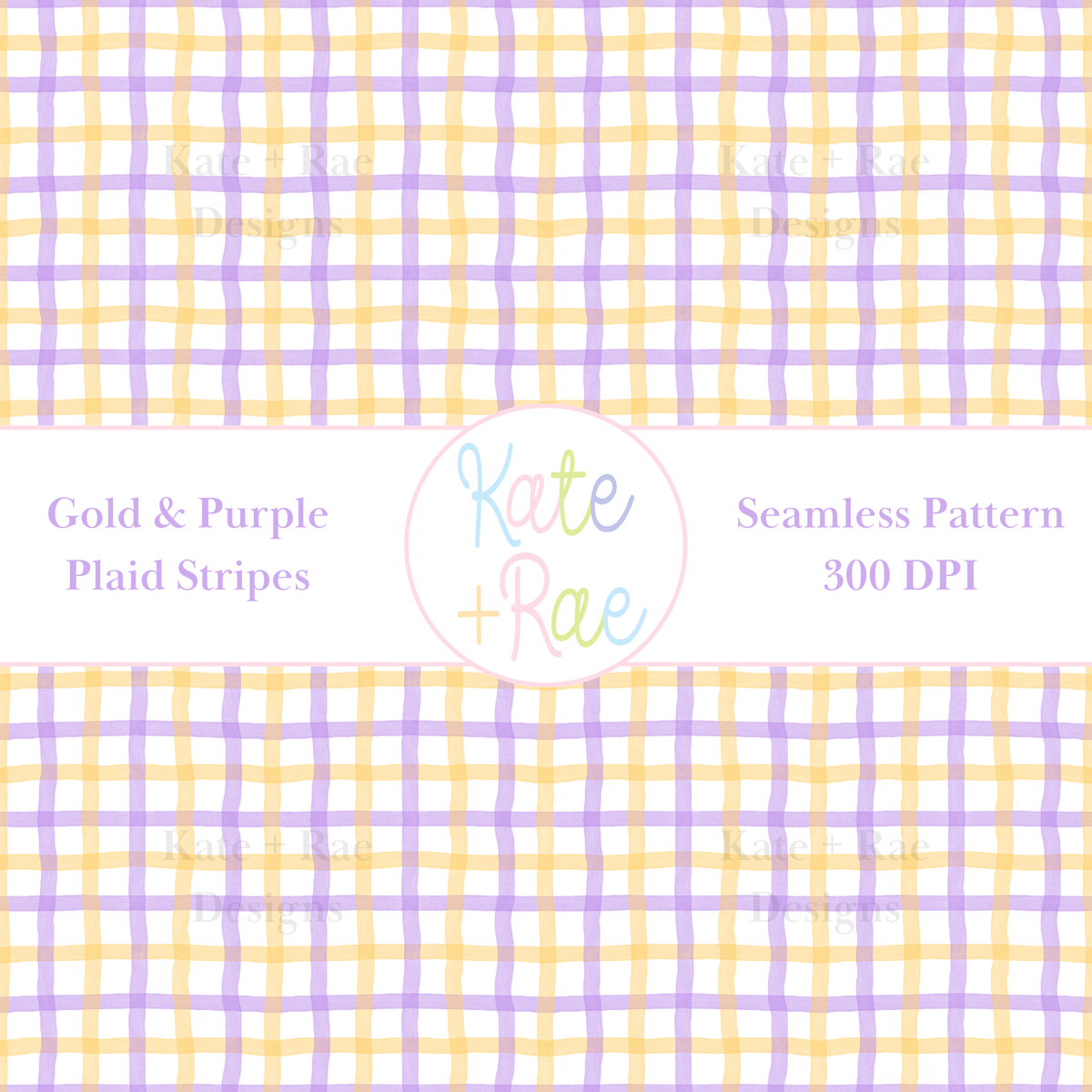 Purple & Gold Plaid Watercolor Seamless Pattern: Seamless watercolor plaid pattern of gold and purple stripes