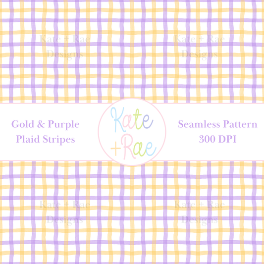 Purple & Gold Plaid Watercolor Seamless Pattern