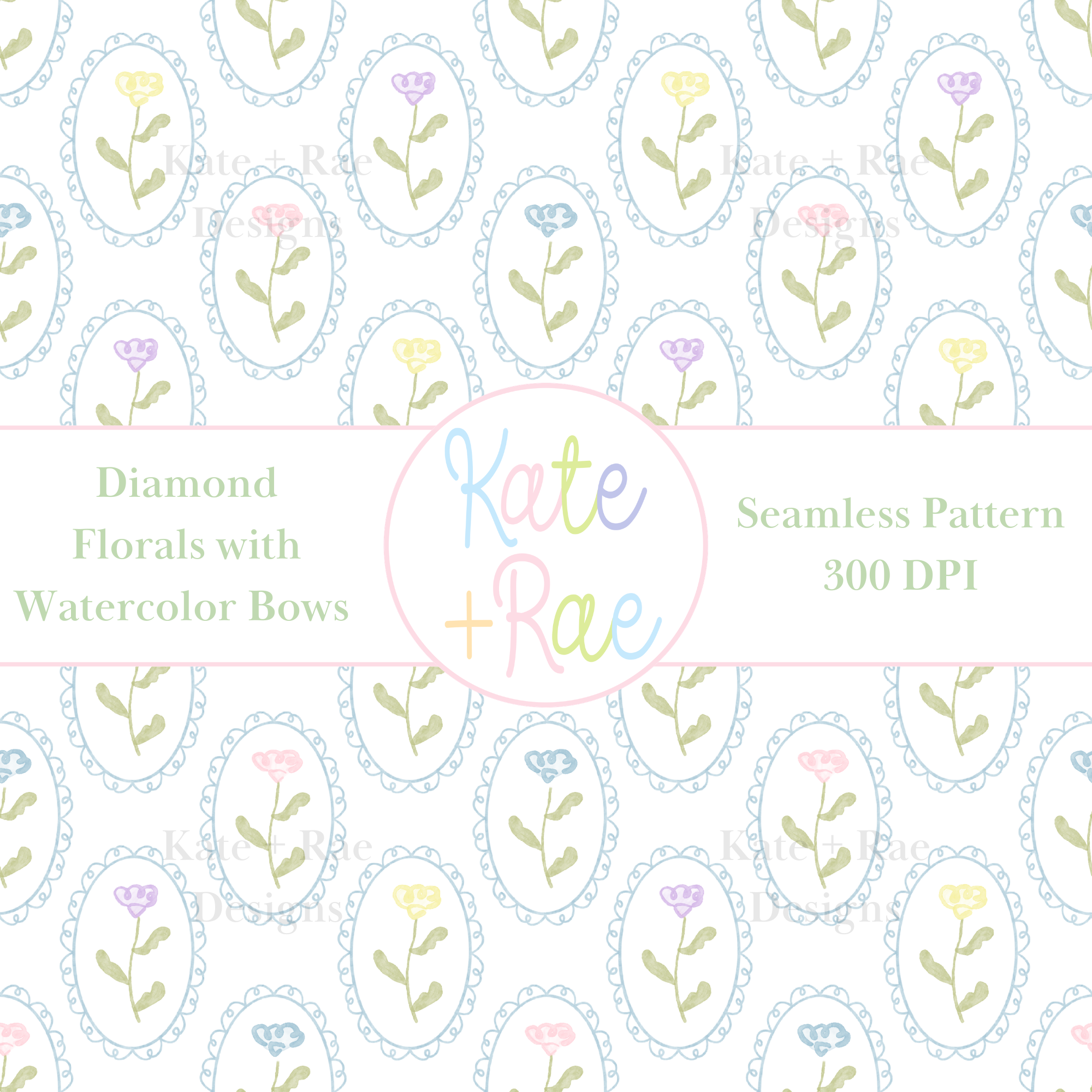 Colorful Watercolor Florals in Scalloped Frame Seamless Pattern – Kate ...