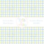 Blue & Light Green Plaid Watercolor Seamless Pattern: Seamless watercolor plaid pattern of light green and blue stripes
