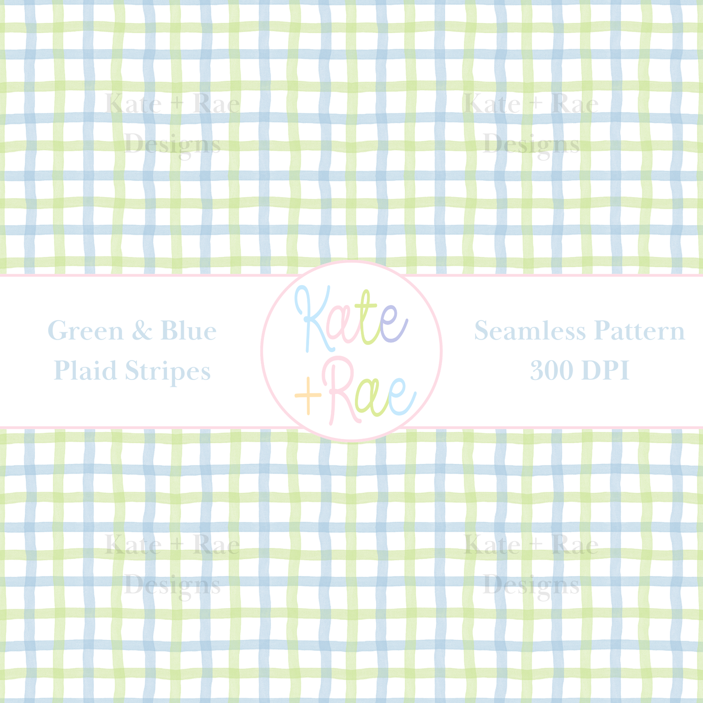 Blue & Light Green Plaid Watercolor Seamless Pattern