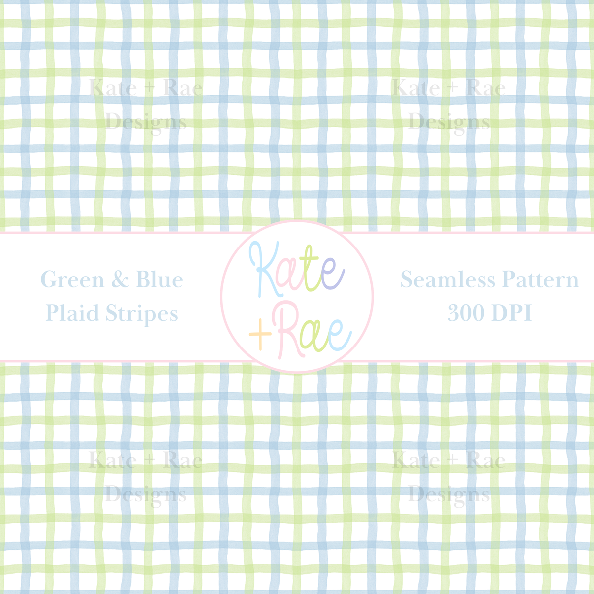 Blue & Light Green Plaid Watercolor Seamless Pattern: Seamless watercolor plaid pattern of light green and blue stripes
