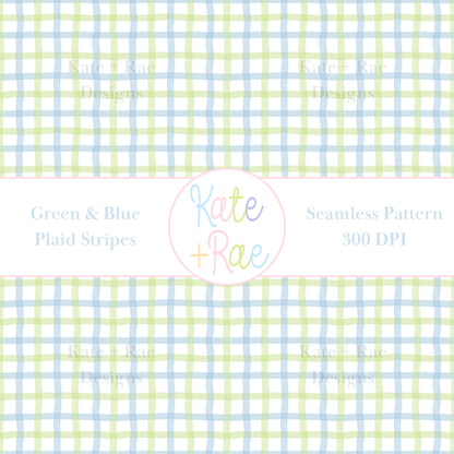 Blue & Light Green Plaid Watercolor Seamless Pattern