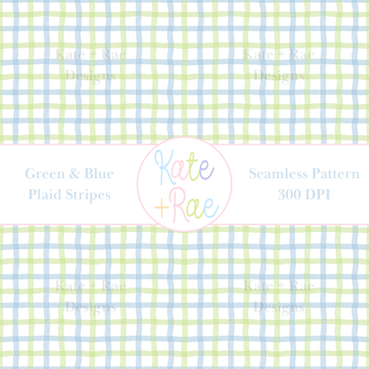 Blue & Light Green Plaid Watercolor Seamless Pattern