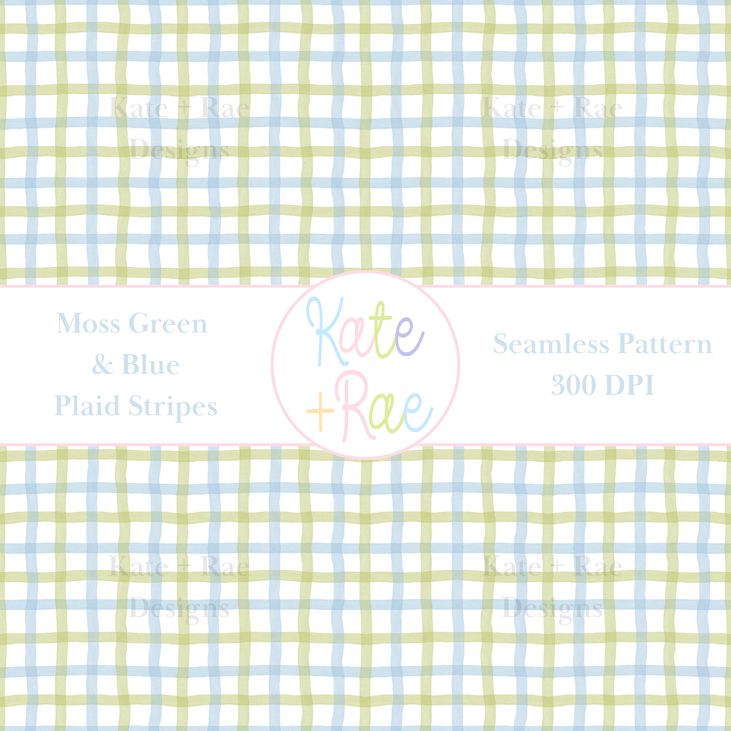 Blue & Moss Green Plaid Watercolor Seamless Pattern