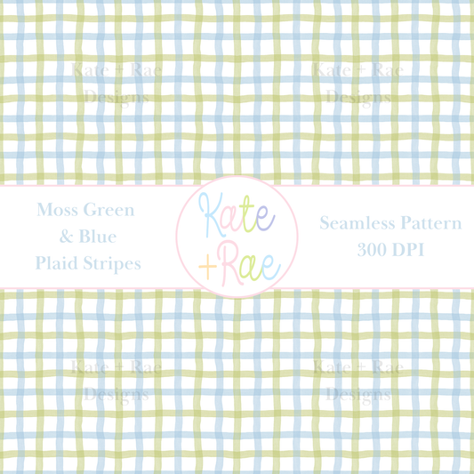 Blue & Moss Green Plaid Watercolor Seamless Pattern