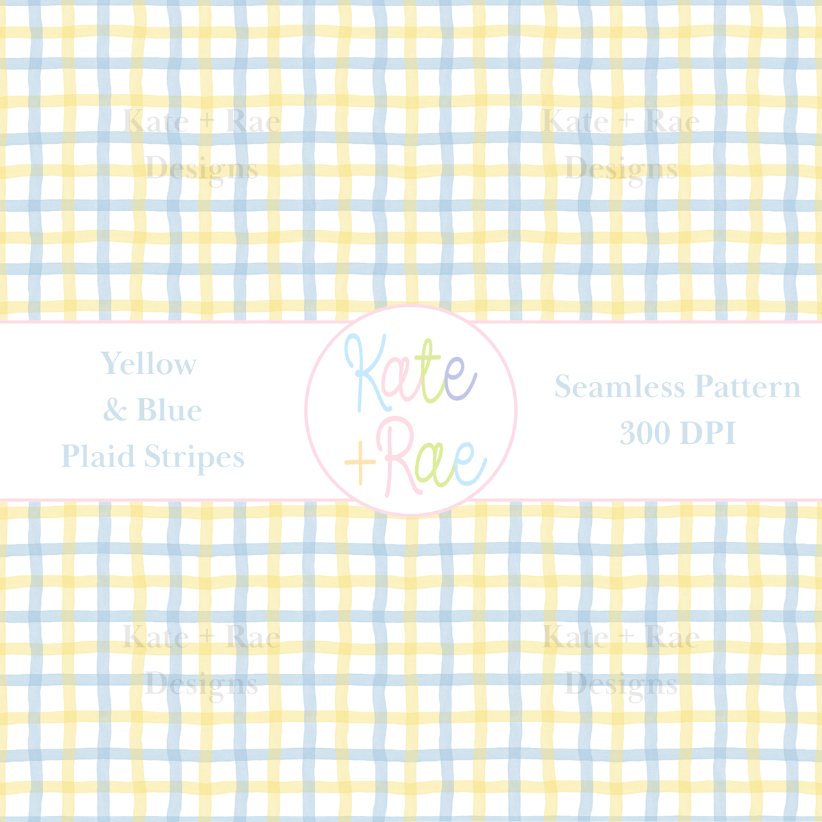 Blue & Yellow Plaid Watercolor Seamless Pattern: Seamless watercolor plaid pattern of yellow and blue stripes