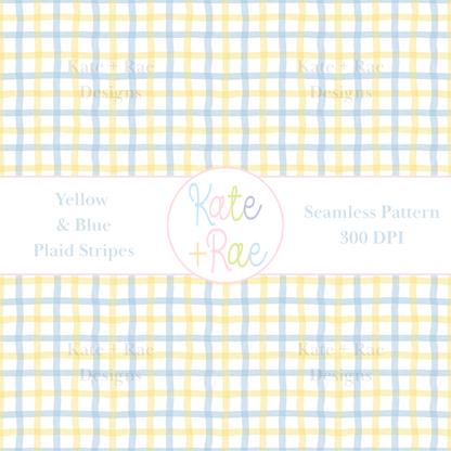 Blue & Yellow Plaid Watercolor Seamless Pattern