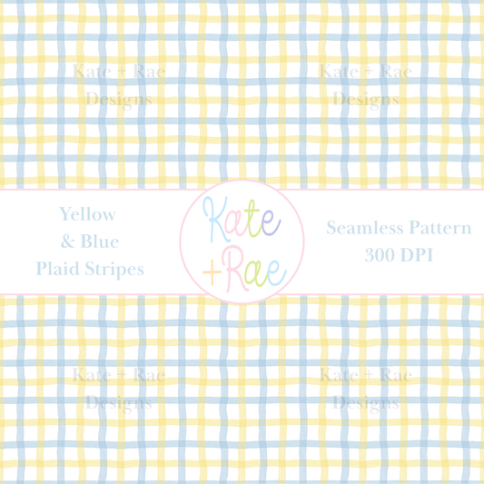 Blue & Yellow Plaid Watercolor Seamless Pattern
