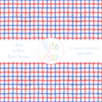 Red & Royal Blue Plaid Watercolor Seamless Pattern: Seamless watercolor plaid pattern of red and royal blue stripes