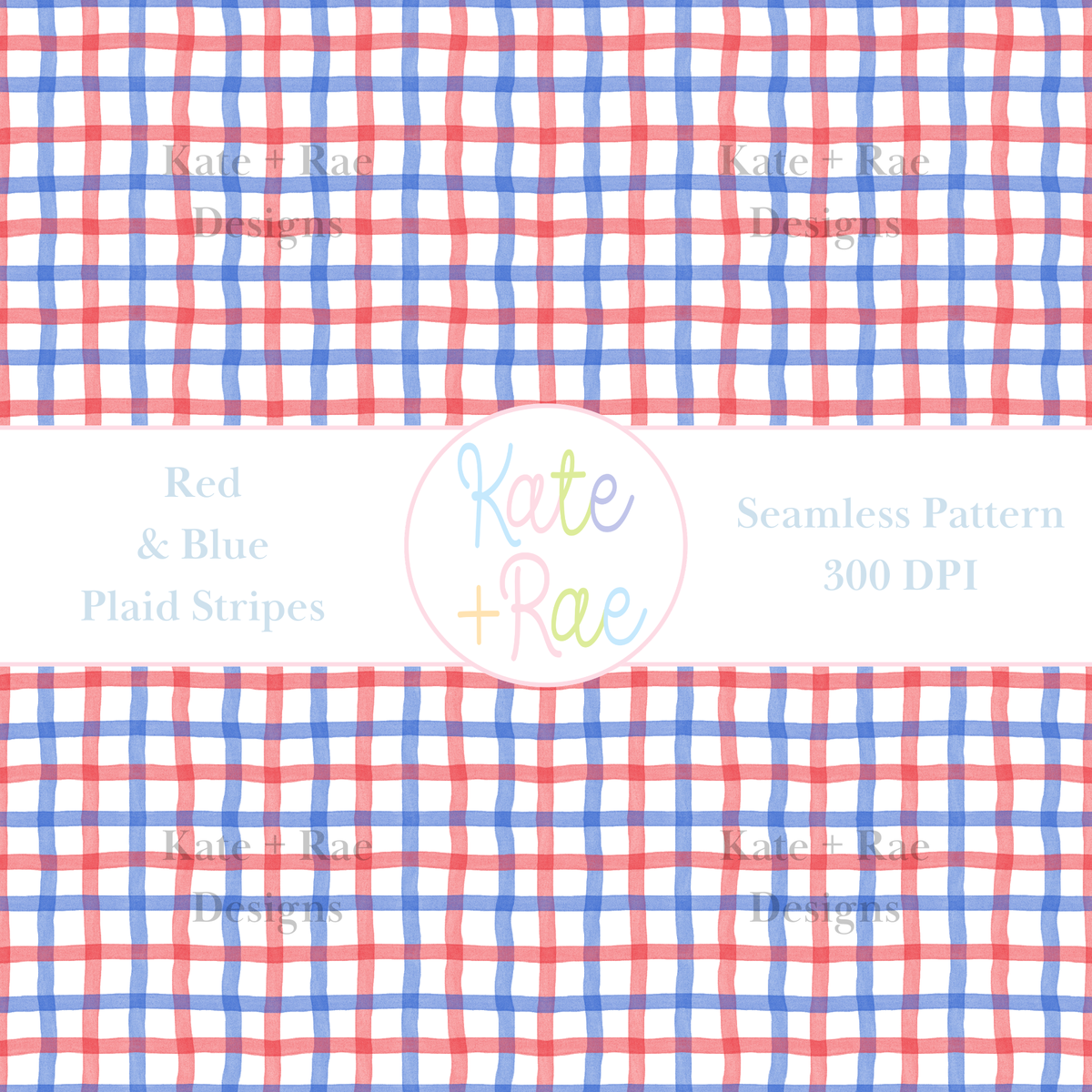 Red & Royal Blue Plaid Watercolor Seamless Pattern: Seamless watercolor plaid pattern of red and royal blue stripes