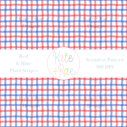 Red & Royal Blue Plaid Watercolor Seamless Pattern