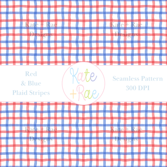 Red & Royal Blue Plaid Watercolor Seamless Pattern