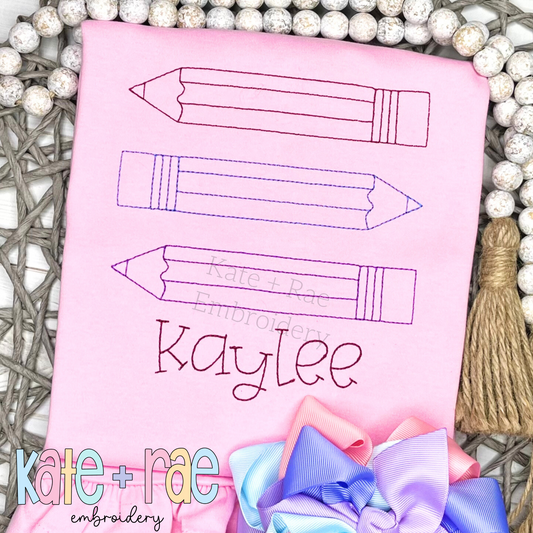Pencil Trio Outline Bean Stitch Embroidery Design