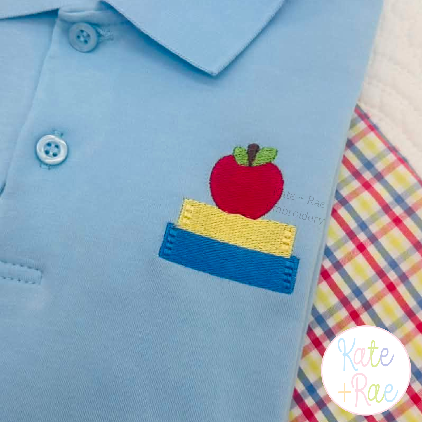 Apple and Books Stacked Mini Fill Stitch Embroidery Design